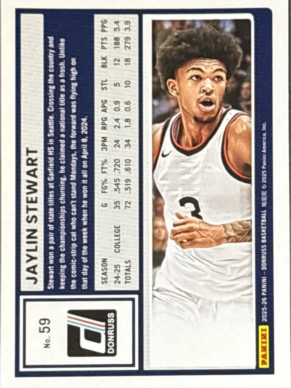 Panini Donruss Jaylin Stewart Rookie Prospect Basketball Card